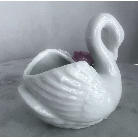 Porcelain White Swan Figurine Pink Rose Candle Holder Dressing Table Decor - Picture 10 of 11